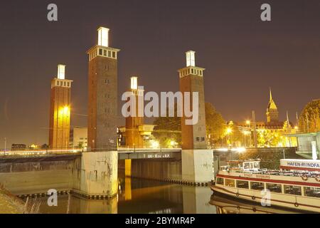 Duisburg - Swan Gate Bridge at night Stock Photo