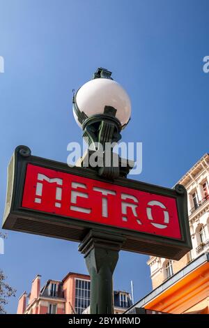 Iconic red metro sign, Paris, France Stock Photo