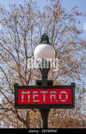 Iconic red metro sign, Paris, France Stock Photo