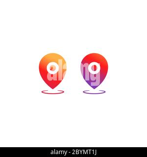 Geo pin, location icon in different colors or geolocation, gps, map pointer in social media instagram concept for applications, web, app. Isolated Stock Vector