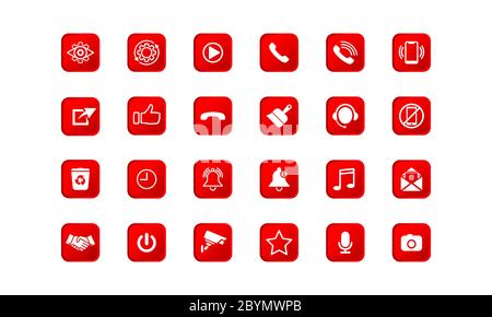 Set of communication icons set modern red button . Phone, mobile phone, retro phone, mail and web site symbols on isolated background for applications Stock Vector