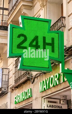 24 hour pharmacy sign, Spain Stock Photo