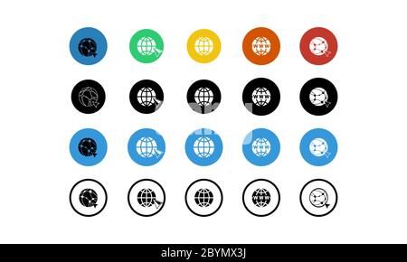 World wide web concept globe internet icons set with cursor or mouse pointe . WWW sign icon on isolated white background for applications, web, app Stock Vector