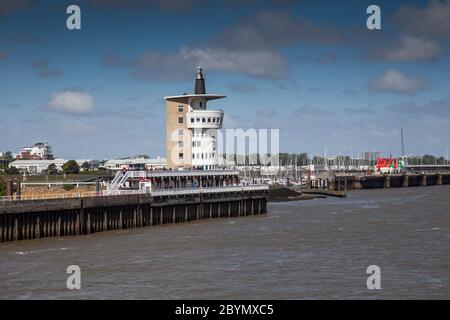 Radar tower in the Elbe estuary, Cuxhaven, Lower Saxony, Germany, Europe Stock Photo