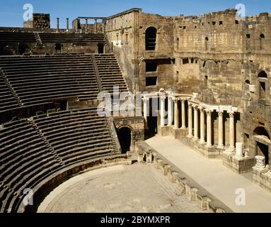 Syria. Bosra. Roman Theatre. It was constructed using black basalt. 2nd century AD, during the reign of Trajan. Photo taken before the Syrian civil war. Stock Photo