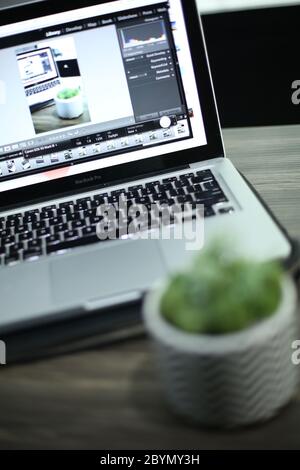 working with computer laptop, working with photo editing software Stock Photo