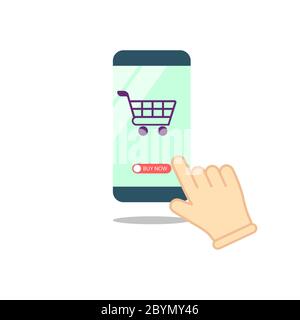 Online shopping, stores. The smartphone has become an online store. The concept of mobile marketing icon flat on an isolated background. EPS 10 vector Stock Vector