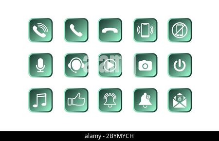 Set of communication icons set modern button . Phone, mobile phone, retro phone, mail and web site symbols on isolated background for applications Stock Vector