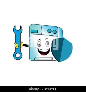 With combination wrench, washing machine cartoon characters Stock Vector