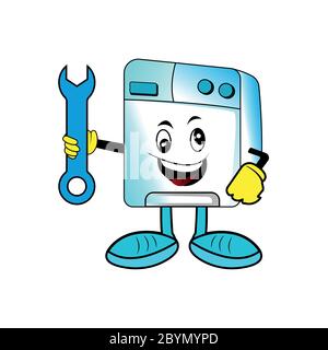 With combination wrench, washing machine cartoon characters Stock Vector