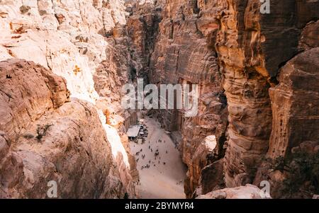 Beautiful landscape view Al Khazneh - the treasury, ancient city of Petra, Jordan. Is one of the most elaborate temples Stock Photo