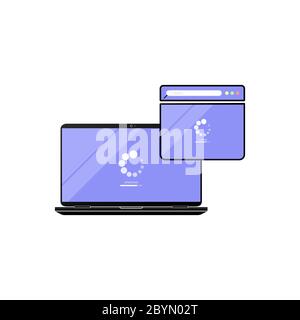 Loading page browser on top view laptop screen. Laptop, desktop, computer with website page icon flat on isolated background for applications, web Stock Vector
