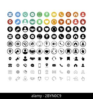 Big set of communication icons. Phone, mobile phone, retro phone, location, mail and web site symbols on isolated background for applications, web Stock Vector