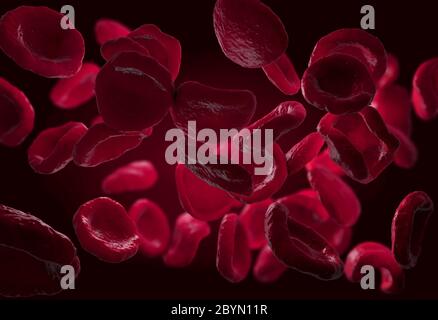 3d illustration of very closely observed red blood cells,called erythrocytes in the human body Stock Photo