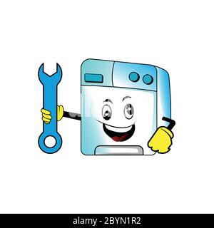 With combination wrench, washing machine cartoon characters Stock Vector