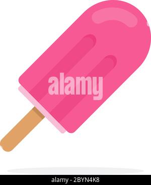 Ice cream in pink glaze on a wooden stick flat isolated Stock Vector