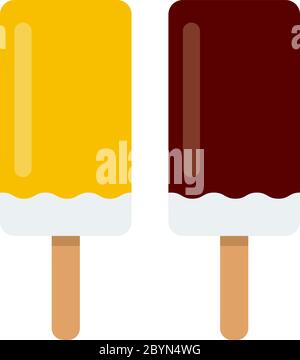 Eskimo on a stick in chocolate and yellow glaze flat isolated Stock Vector