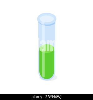 Chemical flask with green liquid isometric vector illustration. Stock Vector