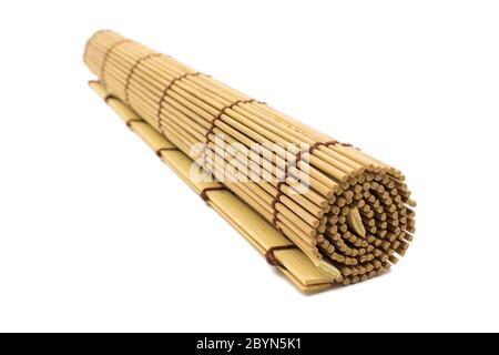 sushi rolling roller bamboo material mat maker isolated white background Stock Photo