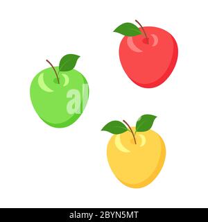 Apple with leaf isometric vector illustration set. Stock Vector