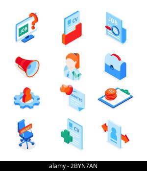 Job search - modern colorful isometric icons set Stock Vector