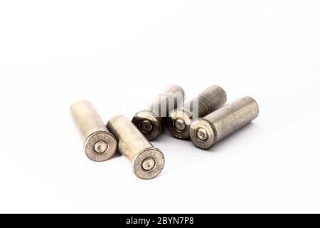 .38 special shell casings isolated on white background Stock Photo - Alamy