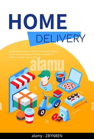Home delivery - modern colorful isometric web banner Stock Vector