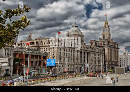 View on HSBC Building and Customs House at the Bund in Shanghai Stock Photo