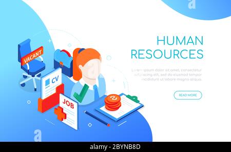 Human resources - modern colorful isometric web banner Stock Vector
