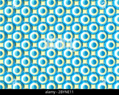 Symmetrically side by side distributed blue and white colored spheres on light yellow background - 3d illustration Stock Photo