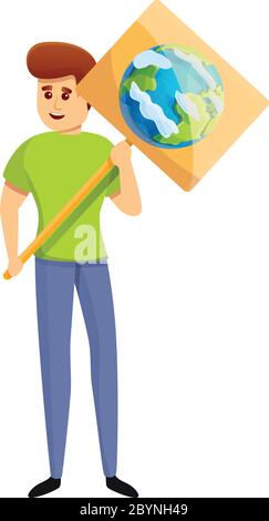 Ecologist boy protest icon. Cartoon of ecologist boy protest vector icon for web design isolated on white background Stock Vector