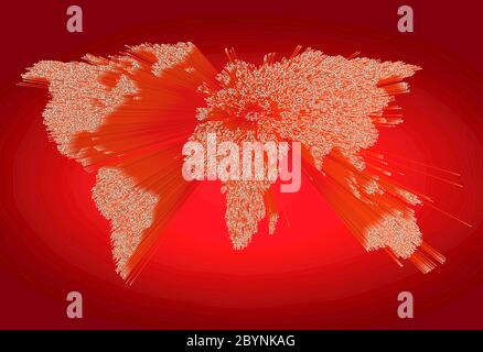 3d illustration of a heavy extruded red world map consisting of points Stock Photo