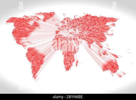 3d illustration of a heavy extruded red world map consisting of points Stock Photo