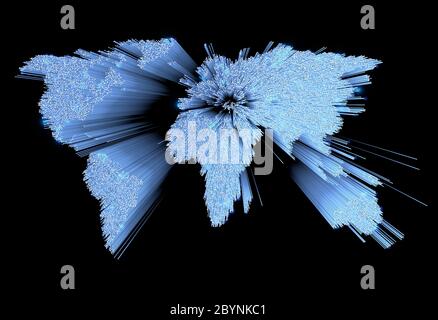 3d illustration of a heavy extruded blue world map consisting of points Stock Photo