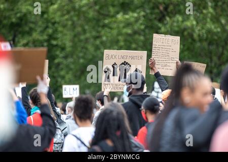 A Black Lives Matter banner seen during the march through downtown Los ...