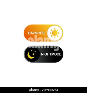 Switch on off day and night icon flat. Dark and light on off button for web, mobile on isolated white background. EPS 10 vector. Stock Vector