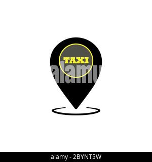 Geolocation, taxi location. Map pin with taxi checks icon on isolated white background. EPS 10 vector. Stock Vector