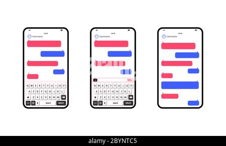Phone Message Template. Social network messenger page template. Message chat bubbles vector icons for messenger. Icon flat on an isolated white Stock Vector