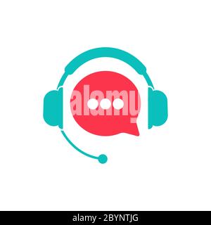 Tech support. Customer support service icon flat or call center or gear with headphones on an isolated white background. EPS 10 vector Stock Vector