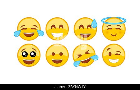 Laughing, funny emoticon icon set. Smiley, emoticons. Facial expression on isolated white background. EPS 10 vector Stock Vector