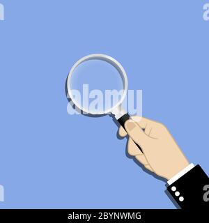 Magnifying glass in hand icon flat on isolated background. EPS 10 vector Stock Vector