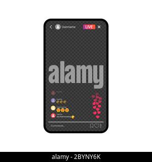 Mockup of video streaming app on a smartphone. Streaming video. The template for the the social network on isolated white background. EPS 10 vector Stock Vector