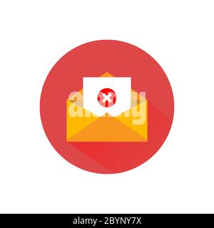 Opened envelope and document with red cross mark icon. Message was not sent, error or email, email, chat, letter icon flat in on isolated background Stock Vector