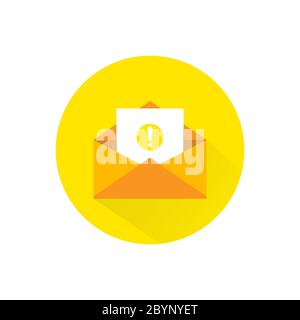 Opened envelope and document with exclamation mark icon. Message was not sent, error or email, email, chat, letter icon flat in on isolated background Stock Vector
