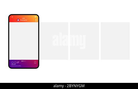 Mobile network application screen mockup in social media instagram concept or network messenger page template on isolated white background. EPS 10 Stock Vector