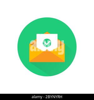 Open envelope containing check mark or email, email, chat, letter icon flat in on isolated background. EPS 10 vector Stock Vector