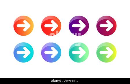 Bright gradient arrow buttons icon set on isolated white background. EPS 10 vector. Stock Vector