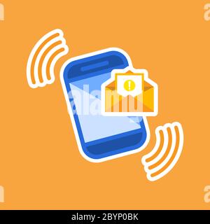 Opened envelope and document with exclamation mark icon. Message was not sent, error or email, email, chat, letter on smartphone icon flat on isolated Stock Vector