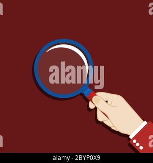 Magnifying glass in hand icon flat on isolated background. EPS 10 vector. Stock Vector