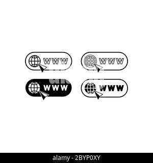 World wide web concept globe internet icons set with cursor or mouse pointe . WWW sign on isolated white background. EPS 10 vector. Stock Vector